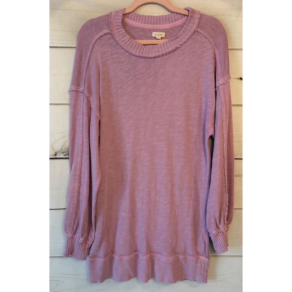 Pilcro Anthropologie Womens XS Purple Cotton Slub Knit Raw Edge Seam Top